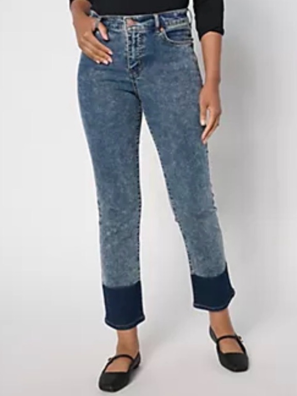 New LOGO by Lori Goldstein Jeans w/ Shadow Patch Cuff / 2 petite